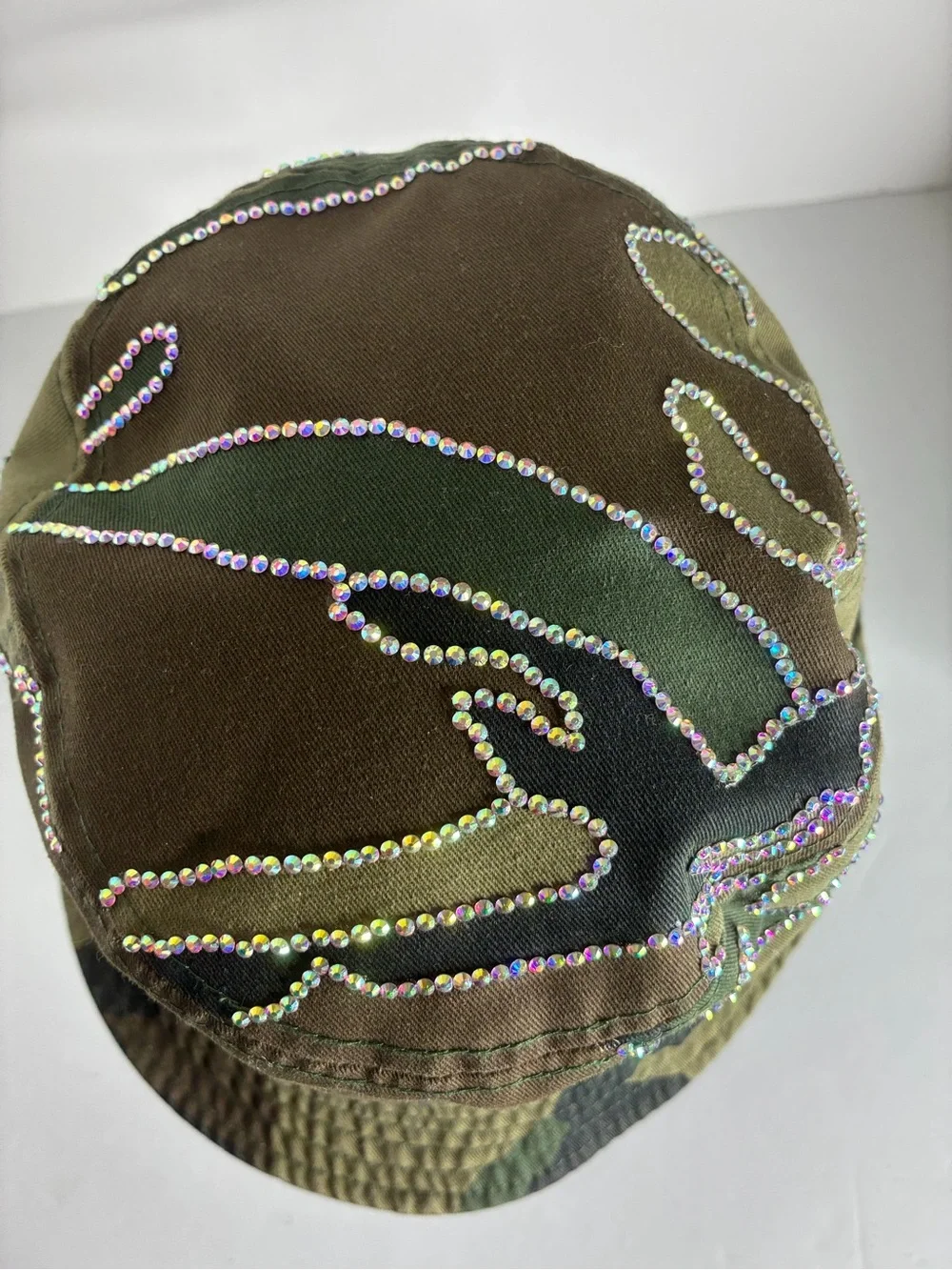 Custom Rhinestone Camouflage Bucket Hat - Green
